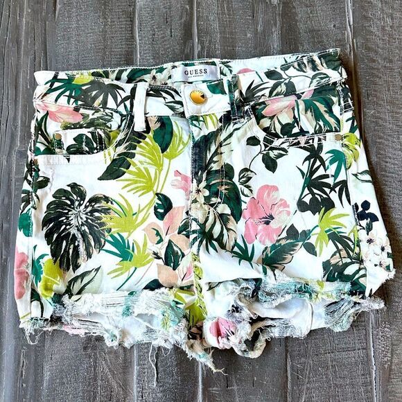Guess Tropical Floral Cutoff Distressed Shorts 25 - Picture 1 of 5